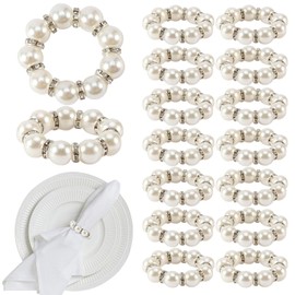 EKDJKK Pearl Napkin Rings Set of 30, Round Napkin Buckles Rhinestone Napkin Rings Holders Elastic Spring Beaded Serviette Rings Buckle for Weddings Home Party Dining Table Decor