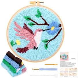JSRQT Hummingbird Punch Needle Kit for Beginners, Punch Needle Embroidery Starter Kit for Adults Children, DIY Craft Cross Stitch Set, Handmade Punch Needle Embroidery Set with Tool for Home