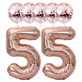 Rose Gold 55 Foil Balloons 40" Jumbo Foil Balloons Confetti Balloons for 55th Birthday Wedding Anniversary Party Decorations