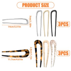6PCS U-Shaped Hair Pins for French Twist,Acetate&Metal Hair Clips, French Hair Pins for Daily Styling/Wedding/Party, Women and Girls Hair Accessories