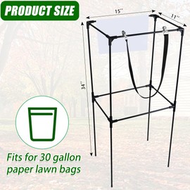 Lawn and Leaf Bag Chute Paper Leaf Bag Holder, Reusable Yard Waste Bag Holder Stand with Chute and Handle, 30 Gal Brown Paper Lawn Trash Bag Funnel for Easy Sweeping and Collecting Yard Debris Leaves