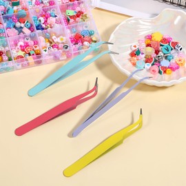 4 PCS Tweezers for Crafting, 4.5 Inch Needle Nose Curved Sticker Tweezers Crafting Tweezers Multipurpose Sticker Tweezers for Journaling DIY Jewelry Scrapbooking Card Crafts Making Feeding Reptiles