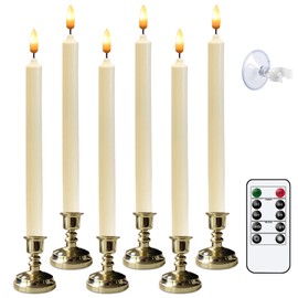 Lasumora Christmas Flameless Taper Candles with Remote Timer, Dimmer, Ivory Battery Operated LED Window Candle with Gold Base, Real Wax CandleSticks for Home Seasonal Decorations(6 Pack)