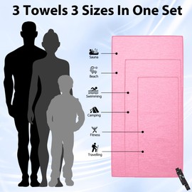 Jokisa Microfibre Towel Set of 3 (200 x 100 cm Large Bath Towel + 140 x 70 cm Medium Sports Towel + 80 x 40 cm Small Towel) Lightweight Travel Towel, Quick-Drying Beach Towel for Fitness Sauna