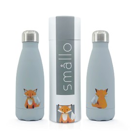 smållo | Water Bottle with Cute Fox Design | Stainless Steel | Double Wall Insulated | Grey | 12oz (12oz_fox)