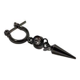 Akusetia Titanium Ring Earrings, Hoop Earrings, Metal Black, Black, Simple, Single Ear, 18G, Dagger, Crystal (Diamond Color)