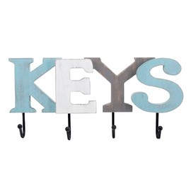 100 North Attraction Design Keys - 15.75 x 7.3 Inch Blue and Grey Wood and Metal Wall Hook for Hats, Keys and More