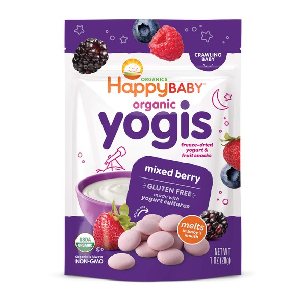 Happy Tot Organics Yogis Freeze-Dried Yogurt & Fruit Snacks, Mixed Berry, 1 Ounce (Pack of 8) packaging may vary