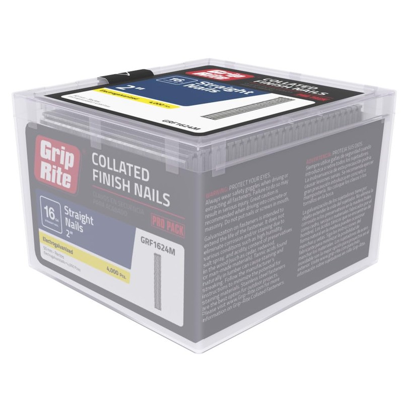 Grip-Rite GRF1624M, Collated Finish Nail 16GA, 2", Galvanized, 4,000 Nails,