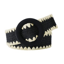 Jdlsppl Women's Stretch Braided Belt Elastic Rattan Holeless O Ring Buckle Thick Fashion Bohemian Summer Casual Chunky Raffia Belt for Dress Black One Size fits XS-L