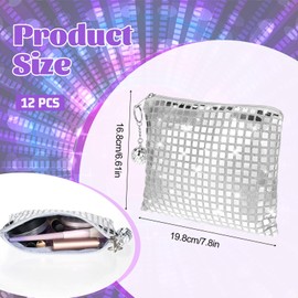 12 Pcs Disco Cosmetic Bags with Zipper Disco Party Favors Silver Glitter Sequin Mirror Makeup Bags for Bachelorette Bridal Shower Wedding 70s 80s 90s Disco Ball Party Favors