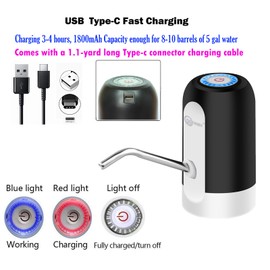 CoolWAY Electric Water Pump for 2-5 Gallon Bottled Water, Fast Flow Portable USB Rechargeable Water Dispenser for Outdoor, Camping, Office and Home Use
