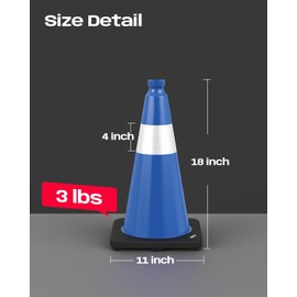 BATTIFE 4 Pack 18 Inch Traffic Cones, PVC Blue Cone, Black Weighted Base