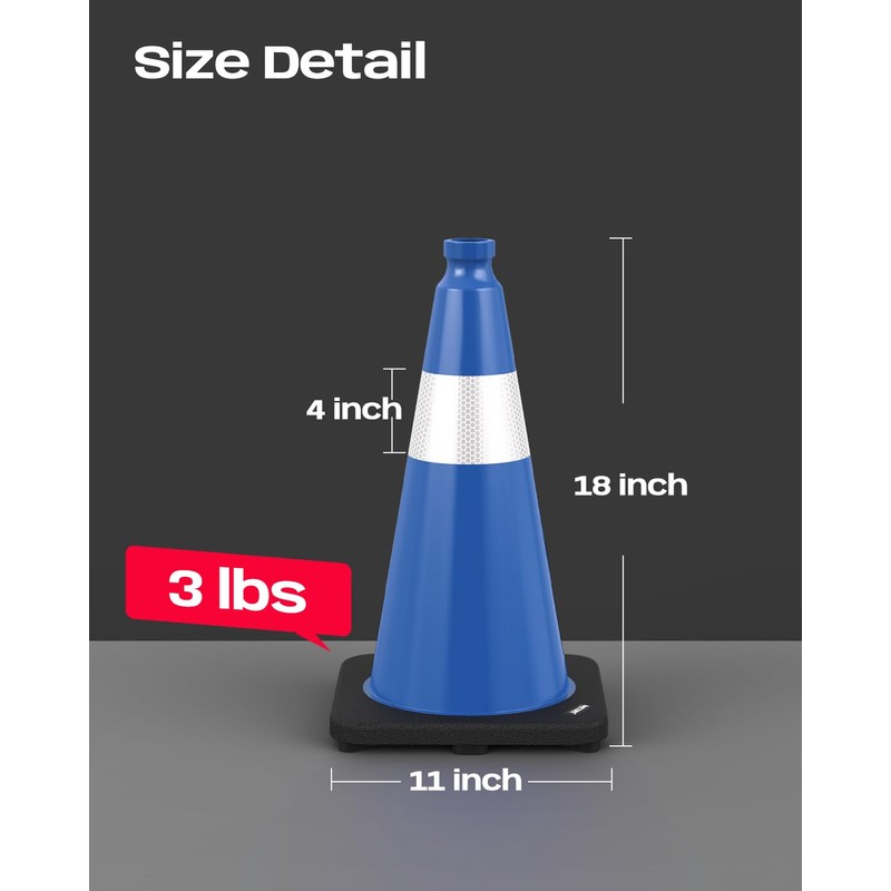 BATTIFE 4 Pack 18 Inch Traffic Cones, PVC Blue Cone,