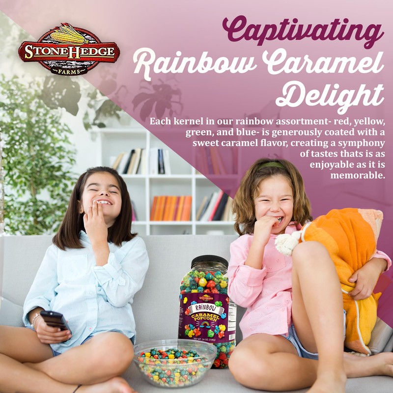 Stonehedge Farms Flavored Rainbow Caramel Popcorn | 26 oz Tub
