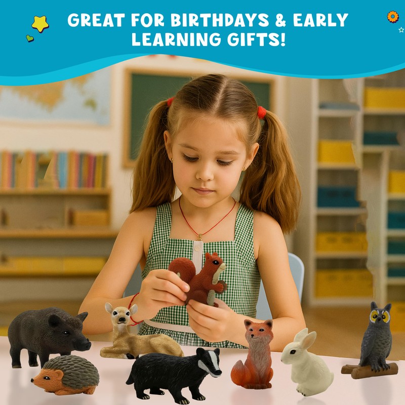 Get Ready Kids Forest Animal Playset – 8-Piece Mini Forest
