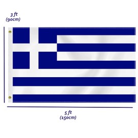 Large 3×5 FT Greece Flag, Big 75D Greek National Outdoor Banner,DecorGarden With Brass Gromment