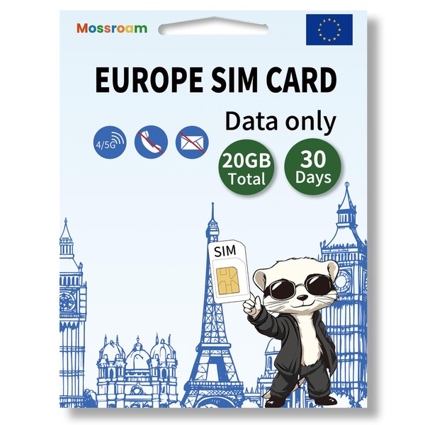 Data SIM Card for Europe Travel 30 Days 20GB Total