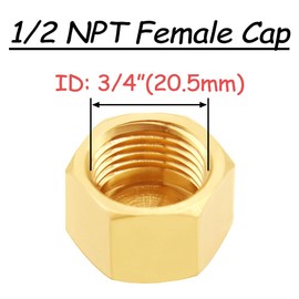 Uenede 4PCS Brass 1/2 Inch NPT Caps Outer Hex 1/2" NPT Female Thread Socket Pipe End Cap Plugs Fitting for Water/Oil/Gas