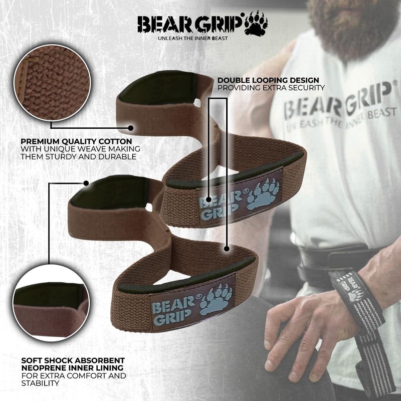 BEAR GRIP - Premium Figure 8 weight lifting straps (sold
