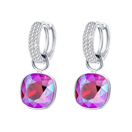 XUPING Luxury Hoop Crystal Earrings Silver Drop Earrings Small Huggie Dangle Earrings for Women and Girls Crystals Fashion Jewelry Gifts (Multi-Colored Red)