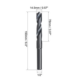uxcell 14.5mm Reduced Shank Drill Bit HSS 6542 Black Oxide with 1/2 Inch Straight Shank