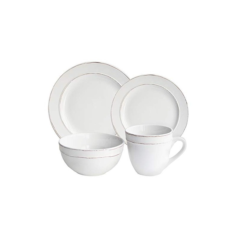 American Atelier Olivia Round 16 Piece Dinnerware Set, White, 10.4x10.4"
