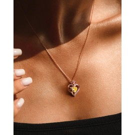 Calliora Heart Birthstone Necklace for Women, 925 Sterling Silver Rose Gold Pendant Fine Jewelry for Christmas Valentines Anniversary Day November Birthday Gifts for Her Mother Wife