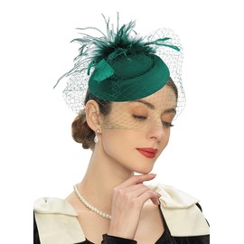 Cizoe Fascinators Hats 20s 50s Hat Pillbox Hat Cocktail Tea Party Headwear with Veil for Girls and Women(B-Green)