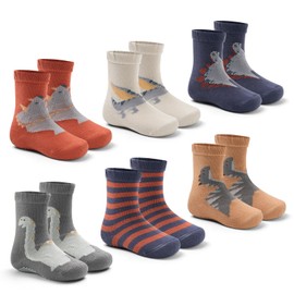 Lollisy Baby Boys Girls Socks Toddler Crew Cotton Grip Socks Non Slip Bottom Socks for Kids 6 Pack Mix Animals 6-12 Months