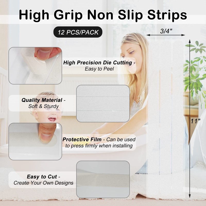 S&X Non Slip Bath Stickers,0.75-Inch by 11-Inch,12 Strips Per Pack