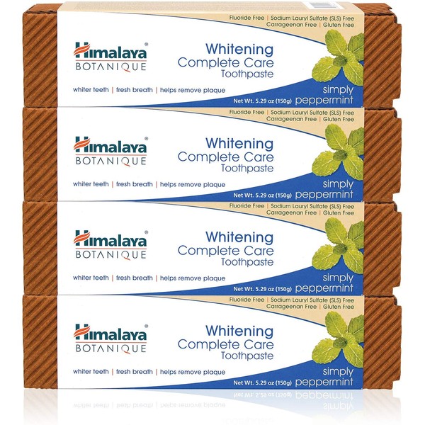 Himalaya Botanique Complete Care Whitening Toothpaste, Simply Peppermint, for a Clean Mouth, Whiter Teeth and Fresh Breath, 5.29 oz, 4 Pack