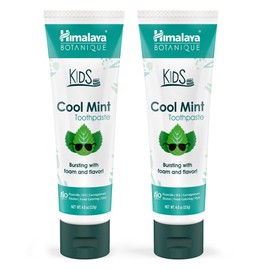 Himalaya Botanique Kids Toothpaste, Cool Mint Flavor to Reduce Plaque and Keep Kids Brushing Longer, Natural, Fluoride Free, SLS Free, Carrageenan Free & Gluten Free, Vegan, 4 oz (113 g), 2 Pack