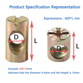 92 Pcs M6/M8 Barrel Nuts Sets,Zinc Plated Cross Dowels Slotted Fasteners For Furniture, Beds, Chairs, Cabinets,Tables (10/13/15/20mm)