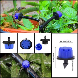 Gin Geomir 150PCS Adjustable 360-Degree Anti-Clogging Drip Emitters, 1/4 Inch Barbed Drippers Sprinklers for Garden Watering Systems (Blue)