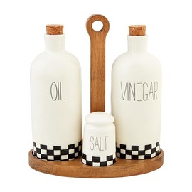 Mud Pie Bistro Oil Vinegar Set, assembled 8" x 6 1/4" dia, WHITE