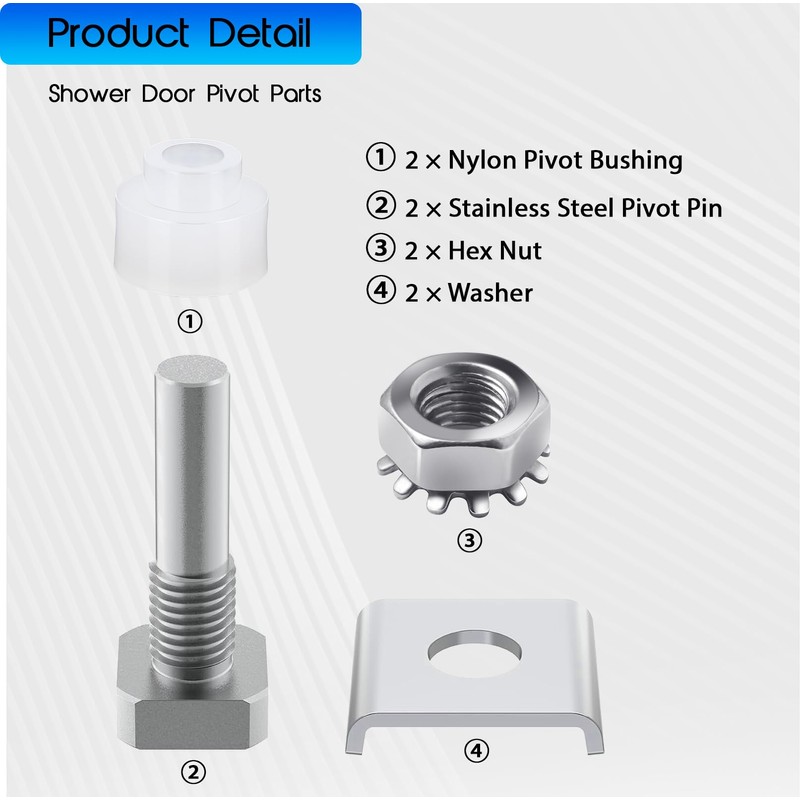 Shower Door Pivot Lnstallation Kit Set with Pin and Bushing