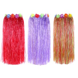 Newcreativetop 32" Adult's Flowered Luau Hula Skirts Pack of 3,Assorted Colors (RedPurpleRainbow)