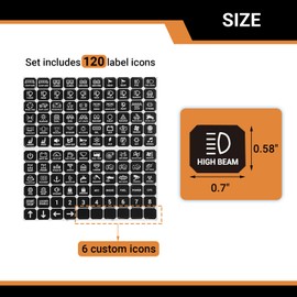 Switch Panel Sticker Kit for 6/8/12 Gang Control Button - Dashboard Label Decal Set for Car Boat RV Truck Vehicle Marine, 120 Pcs (Horizontal Stickers with Square Corner)