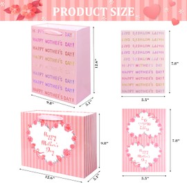 Linelglobal Mother Day Gift Bag with Tissue Paper for Best Mom Ever 12.6" Love Heart Pink 2 Pack