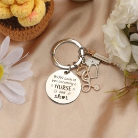 MUCOOS Nurse Keychain,Look At You Becoming A Nurse,Nursing Birthday Christmas Gift Graduation Appreciation Gift for Women