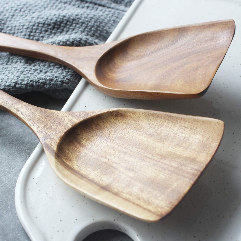 FJNATINH Large Wooden Wok Spatula, 13 Inch Natural Teak Long