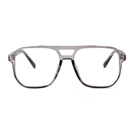 Aviator Blue Light Glasses Women Men, Retro Square Oversized Lightweight Fashion Double Bridge Pilot Transparent Grey Frame Clear Lense Computer Glasses Vintage 70s Eyewear Reading Gaming Eyeglasses