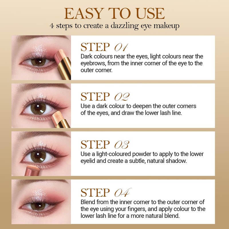 Erinde 3 Colors Cream Eyeshadow Stick, Shimmer Nude Champagne Brown