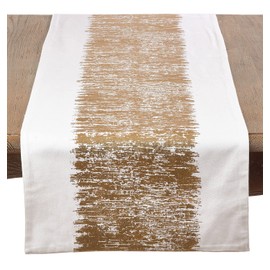 Fennco Styles Agatha Collection Glamorous Metallic Banded Cotton Table Runner 16" W X 90" L – Gold Table Cover for Wedding, Family Gathering, Special Events and Home Décor