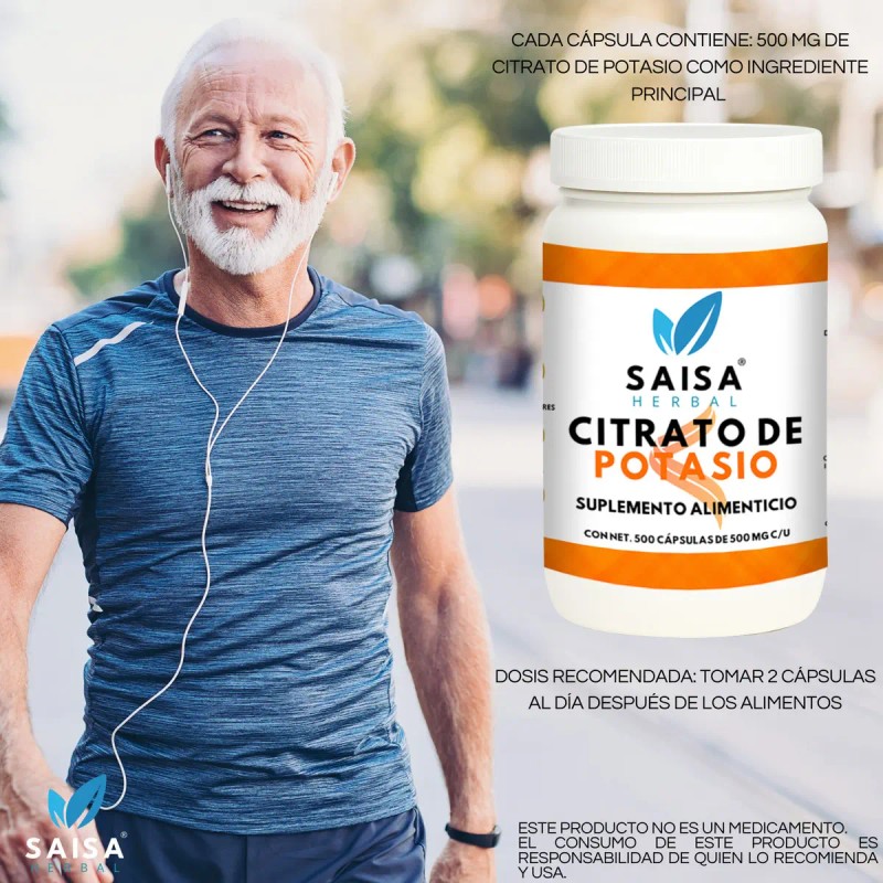 Citrato Magnesio Potasio 500 Cápsulas Suplemento Alimenticio Saisa Herbal Sabor