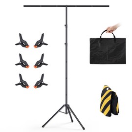Womnwomn T-Shape Backdrop Stand 8x5.3FT, Height and Width Adjustable Background Stand for Parties,Green Screen Holder with 6 Spring Clamps