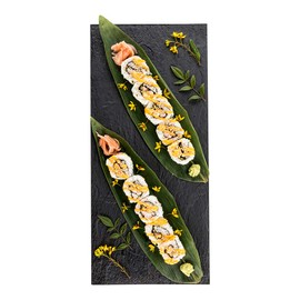 16 Inch Faux Slate Sushi Plates, 100 Large Faux Slate Serving Plates - Lightweight, Realistic Texture, Black Plastic Rectangle Sushi Plates, Recyclable, For Sushi Or Appetizers - Restaurantware