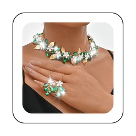 Unicra Flower Bridal Wedding Jewelry Set Gold Green Crystal Necklace Earrings Sets Pearl Formal Costume Jewelry for Women and Brides