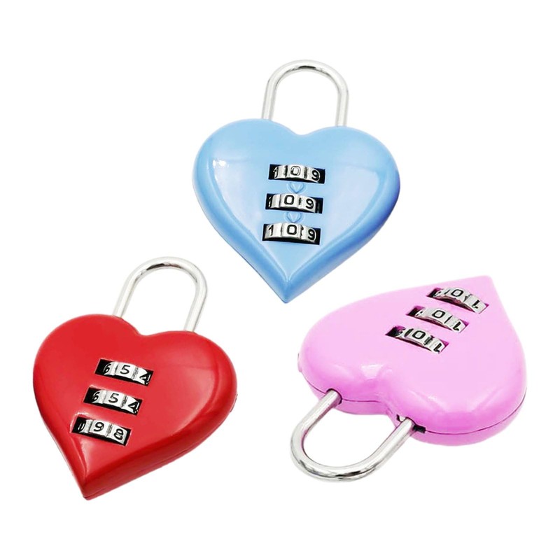 Pink Combination Lock, Heart Shape 3 Digital Password Padlock, Mini